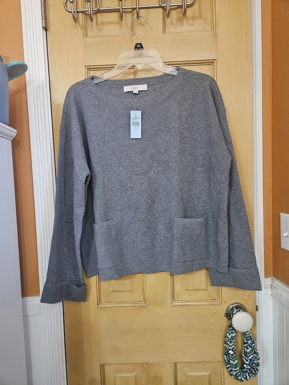 LOFT Heather Gray Pocket Pullover Sweater